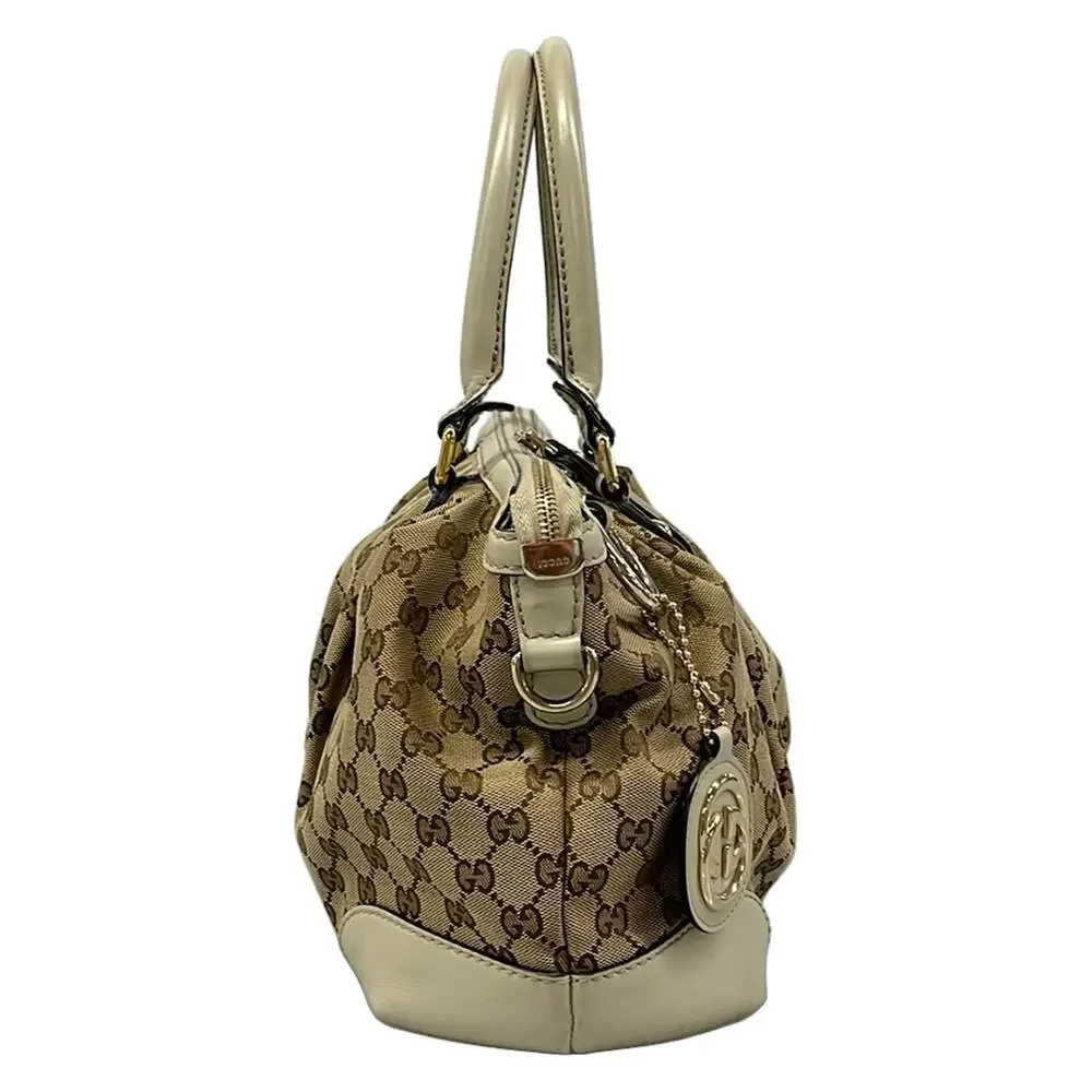 Gucci Handbag 247902 Dark Brown Beige Cream Jacquard Leather